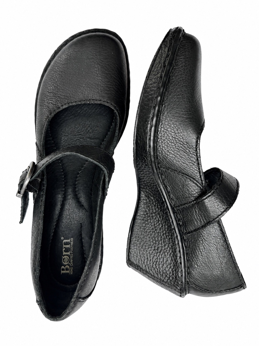 Born Black Leather Mary Jane Wedge Shoes Women's Size 8.5 Comfort Handcrafted